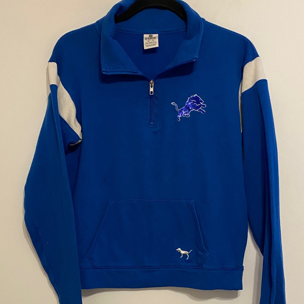 Victoria's Secret Blue Zip-Up Detroit Lions pullover. Loved shoes wear